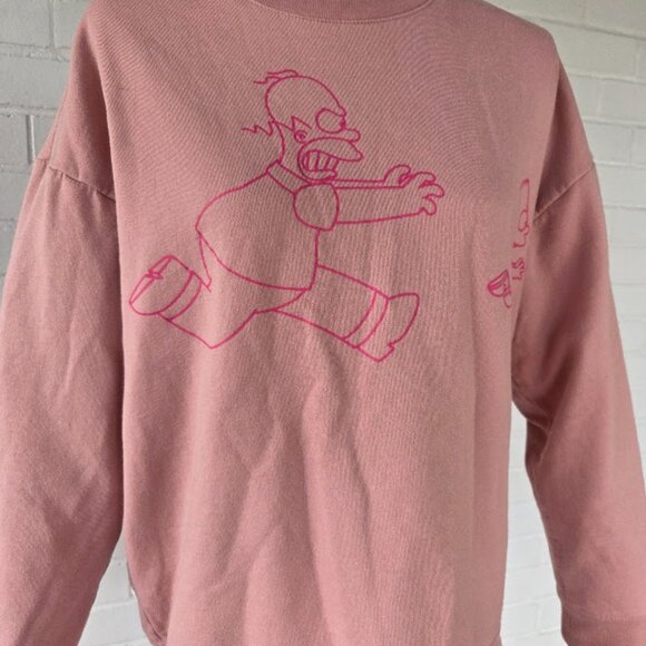 Large Simpsons Graphic Oversized Long Sleeve Two Tone Pink Sweatshirt - Picture 5 of 13